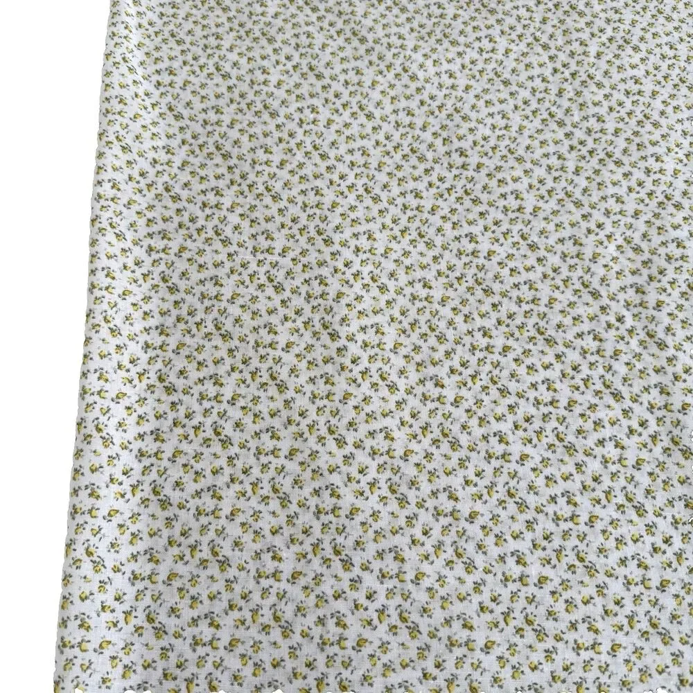 VTG Ditzy Yellow Rosebuds on White Fabric Cottagecore Grannycore Sewing BTY